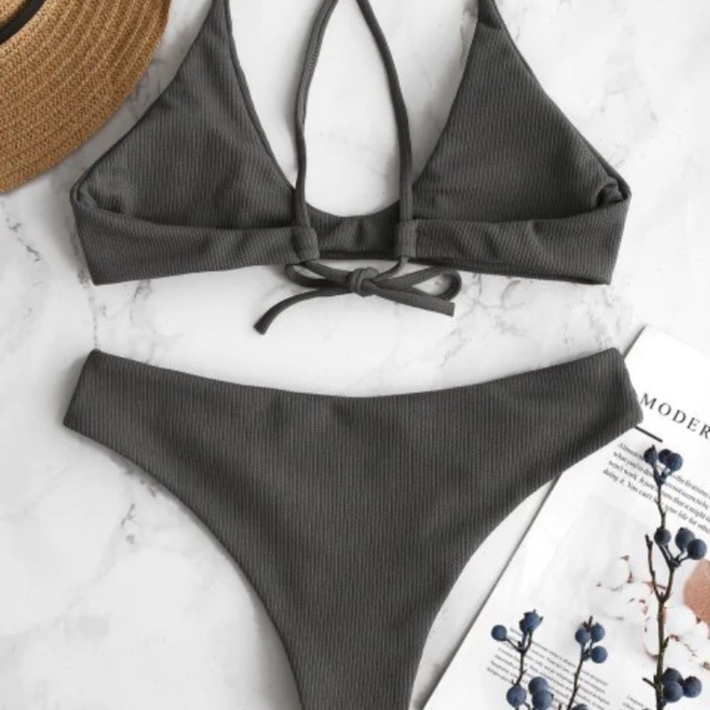 Zaful Ribbed Criss Cross Bikini Set Size M